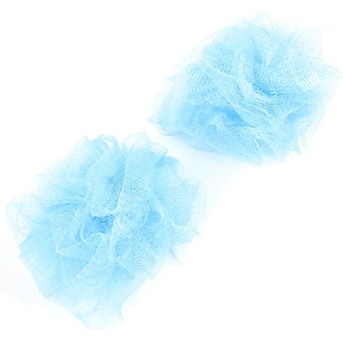 Nylon Mesh Puffy Shower Puff Bath Pouf 2 Pcs Light Blue (id: 23e 995 484 eff 3a0